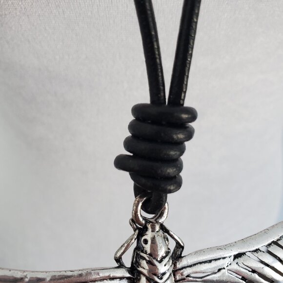 Elegant Large Silver Dragonfly Pendant on Long Leather Cord Necklace Rustic Look - Picture 10 of 12
